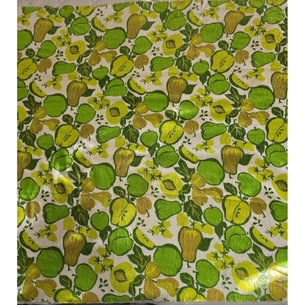 Vintage 1970's Terry Cloth Rectangular Green Fruit Pattern Table Cloth 47 x 68